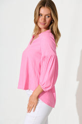 Candy Pink Linen Blend Jasper Blouse